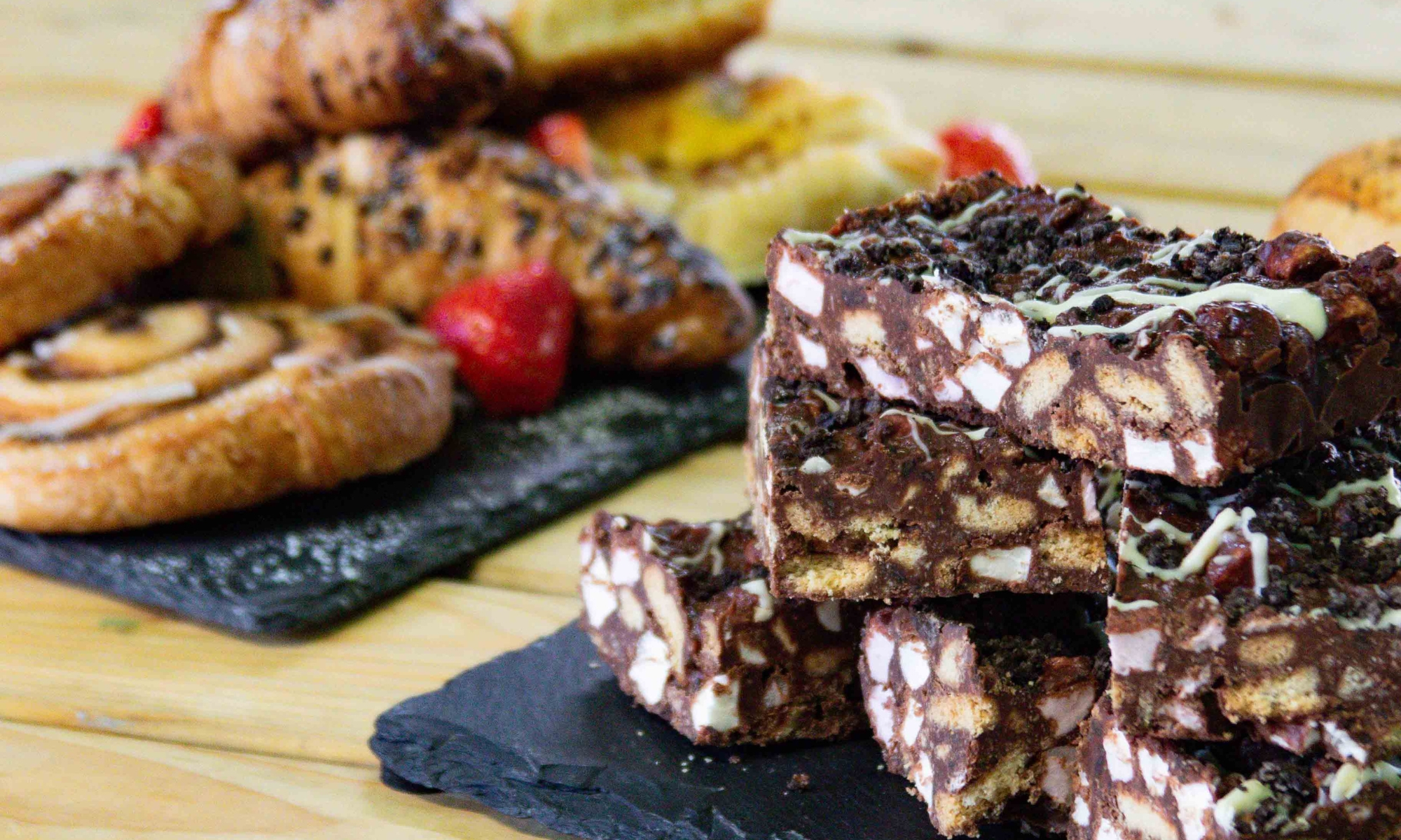 Cakes and sweet treats on display at the Play Barn Café at Wroxham Barns.